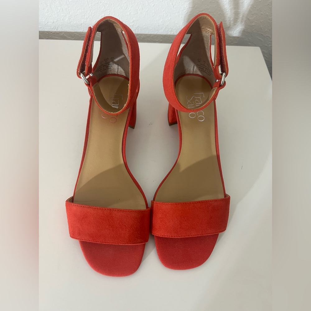 Franco Sarto Rosalina Suede Block Heel Sandal Red Size‎ 7 Minimalist Normcore - Picture 2 of 10